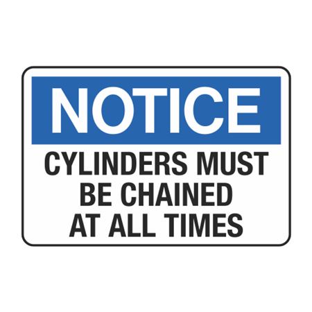 Notice Cylinders Must Be Chained At All Times Decal